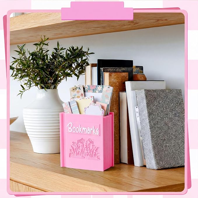 Resurhang 3D Printed Book Shaped Bookmark Holder, Book Lover Gift, Bookish Accessory Office Desk Supplies End of Year Gift for Librarian Bookworm Teacher Women(Pink)