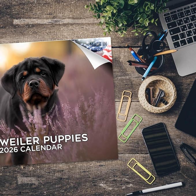 2025 2026 Rottweiler Puppies Calendar - Dog Breed Monthly Wall Calendar - 12" x 18" Open - Thick No-Bleed Paper - Giftable - Academic Teacher's Planner Calendar Organizing & Planning