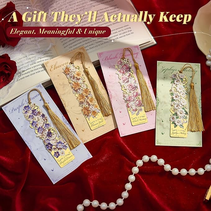 4 PCS Floral Metal Bookmark, Courtly Style Book Marks for Reading Women, Teachers, Unique Book Lovers Gift