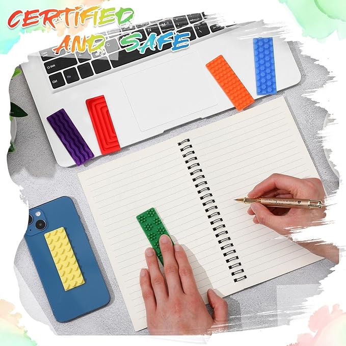 Ireer 12 Pcs Textured Sensory Stickers Silicone Calm Stickers Thick Sensory Strips Different Textures Mental Health Desk Fidget Decals for Anxiety Relief, Autism, ADHD Desk Gift