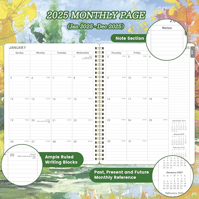 2025 Planner - 2025 Calendar Planner Weekly and Monthly, Jan. 2025 - Dec. 2025, 8" x 10", 2025 Planner Spiral Bound, Twin-wire Binding - Golden Autumn