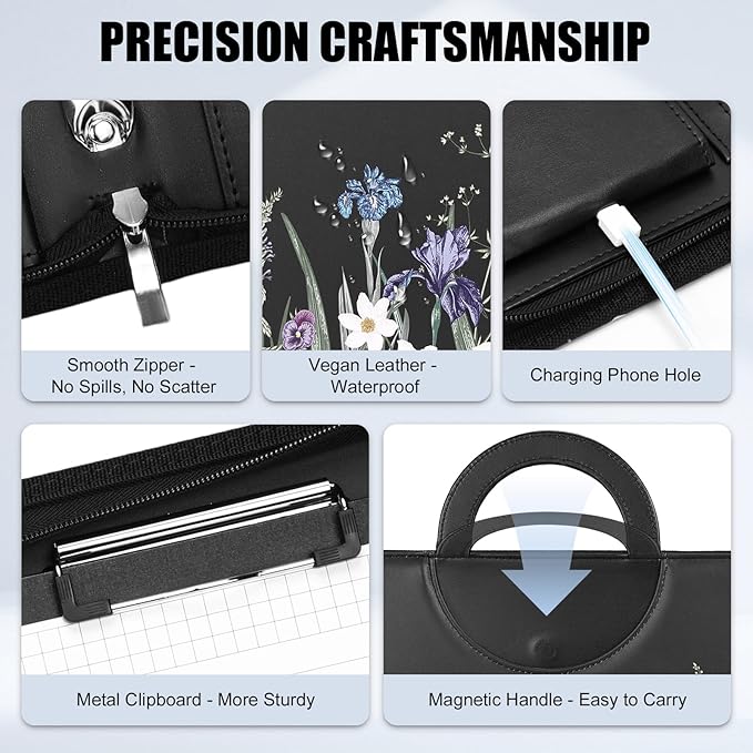 Portfolio Binder 3 Ring Includes Pen and 5 Dividers with 10 Pockets, Padfolio Organizer with Magnetic Handle for Men and Women, Includes A4 Notepad for Business, School, Work