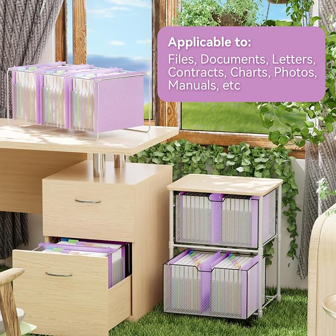 ANSOOK Hanging File Folders, Reinforced Expanding Hang Folder Letter Size,Accordian Pocket with Heavy Duty 1.2" Expansion, Hard Hanging Folder Organizer for Office Home, 50% Wheat Straw (Purple)