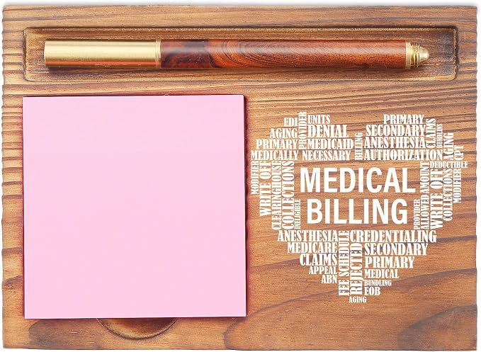 Medical Billing Desk Organizer, Inspirational Sticky Note Holder, Medical Billing Words Heart Design, Gifts for Medical Billers and Healthcare Administrators EDP139