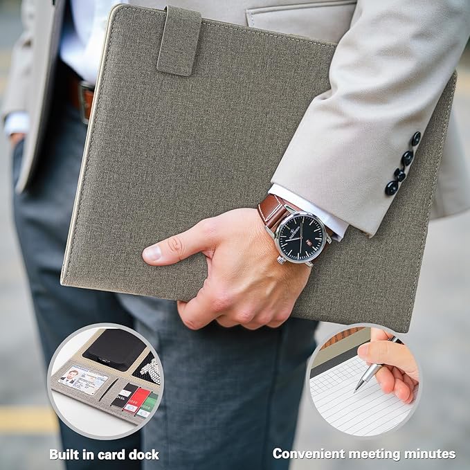 Personalized Portfolio Gift for Men, Office Gifts for Men Coworker Employee Staff Clerk, Padfolio Folder with Pocket & Card Holders, Birthday Gift for Men Husband Boyfriend Son Dad Fathers Day Husband