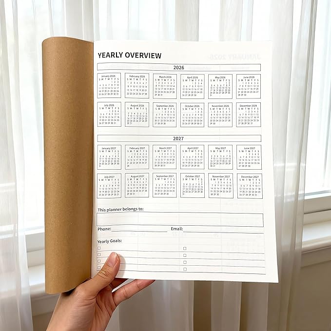 Monthly Planner 2026-2027, Large Kraft Paper Calendar for 24 Months, Jan 2026 – Dec 2027, Yearly Overview & Monthly & Important Dates & Line & Dotted, 100gsm Paper, Letter Size 8.5 x 11 in