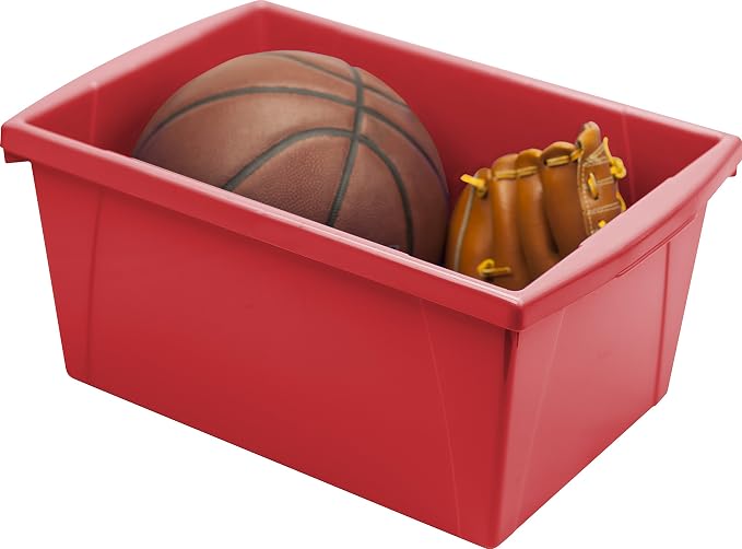 Storex 5.5 Gallon Storage Bin – Plastic Classroom Organizer for Books and Supplies, Red, 6-Pack (61483F06C)