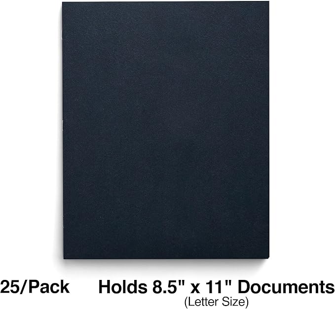 Staples Smooth 2-Pocket Paper Folders with Fasteners, Navy Blue, Letter Size Project Folders for School & Office, Durable Paper, 25 Pack