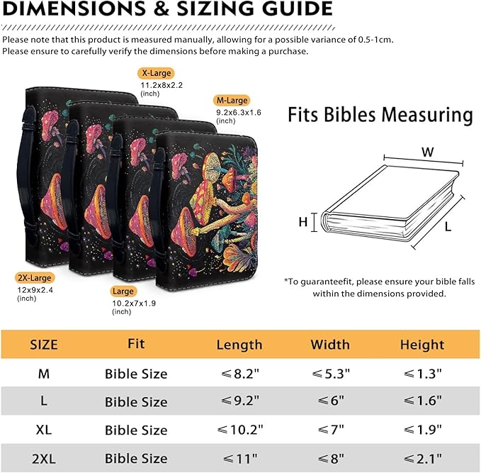 Colorful Mushrooms Bible Cover with Durable Handle，Bible Case for Women Girls，Bibl e Carrying Case Bible Journaling Supplies for Bible Cover-Size XL