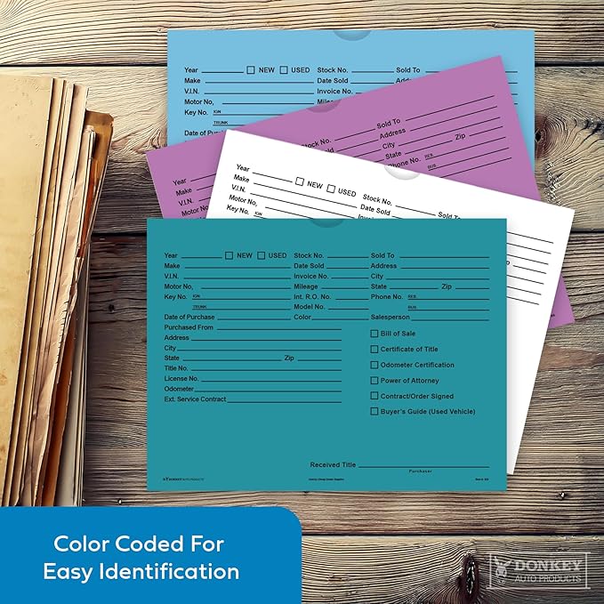 Printed Vehicle Deal Envelopes 9x12 Deal Jackets (100 shrink wrapped) (Teal)