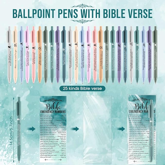 Feifeiya 150 Set Christian Fathers Day Church Gifts Bulk Pentecost Pastor Clergy Religious Pens Bible Verse Party Favor Emergency Number Bookmark Card for Sunday School Pastor(Watercolor,Religious)