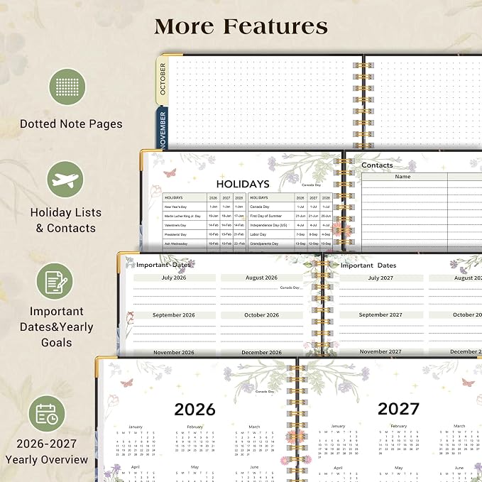 Academic Planner 2026-2027, 18 Months Weekly and Monthly Calendar Planner from July 2026 - December 2027, 7.3" x 10" B5 Large Hardcover Agenda Organizer Book with Tabs, Yearly Daily Planners for School Work Student Teacher, Vintage Bloom Arrangement