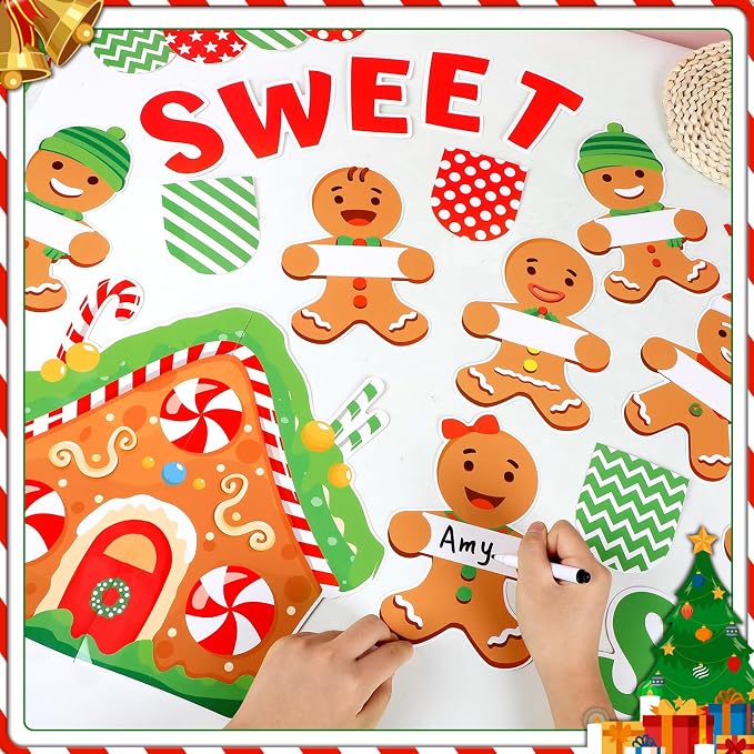 gisgfim Christmas Gingerbread Bulletin Board Decorations Gingerbread Man House Paper Cutouts Xmas Winter Holiday Bulletin Board Decor for Classroom Door Blackboard School Home Wall Decor Supplies