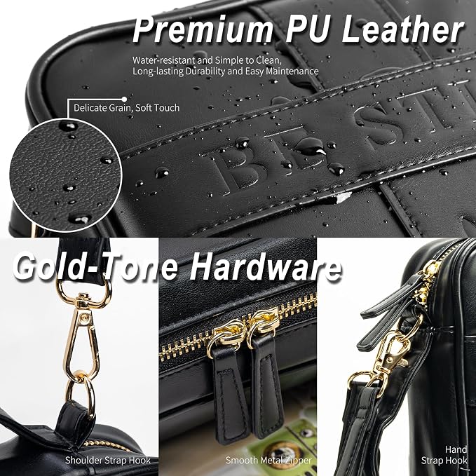 Bible Cover Case for Women, Vegan Leather Bible Carrying Case with Strap and Zipper, Bible Study Kit with Journal, Pens, Tabs and Sticky Notes, Large Bible Bag for Church, Ideal Gift (Black)
