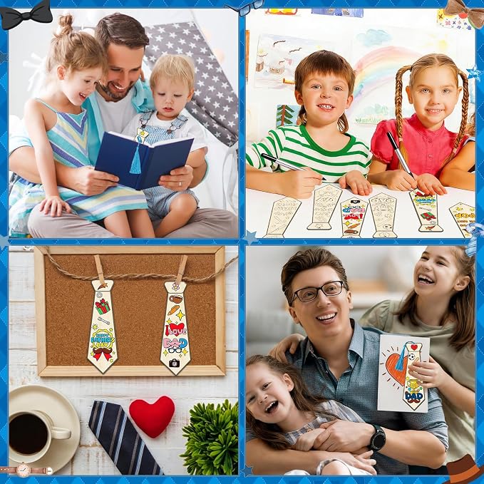 36Pcs Color Your Own Father's Day Bookmarks for Kids, Fathers Day DIY Tie Art Craft Kits Make Your Own Tie Bookmarks with Tassels DIY Father's Day Art Craft Gifts from Kids for Party Goodie Fillers