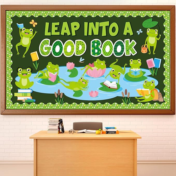 gisgfim Frog Reading Bulletin Board Decorations Set Classroom Summer Leap Into A Good Book Bulletins Boards Summer Frog Cutouts Bulletin Board Borders Decor for School Library Chalkboard Wall