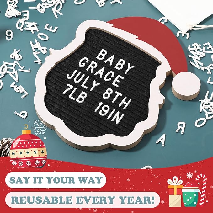 Christmas Santa Felt Letter Board 10.3 x 9.5 Changeable Message Board with 290 Pcs Letters Numbers Christmas Sign Decor Wooden Photo Prop Centerpiece for Home Xmas Party Supplies
