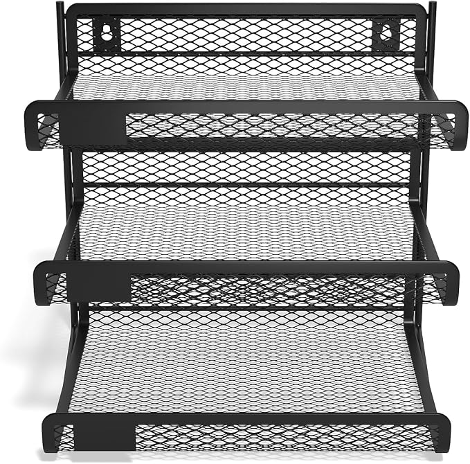 TRU RED Wire Mesh File Organizer, 3‑Compartment, Matte Black, 2‑Pack – Desktop Sorter for Files, Folders & Mail