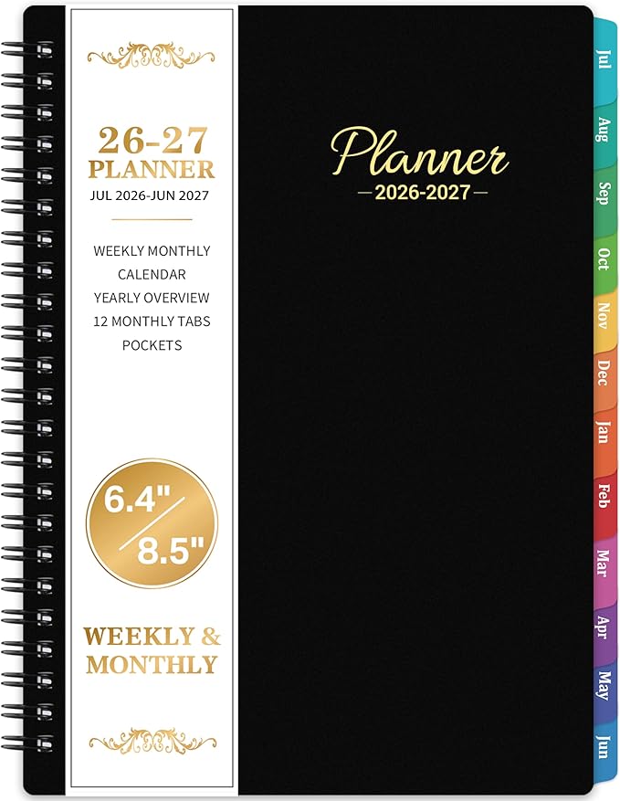 2026-2027 Academic Planner – Jul. 2026 – Jun. 2027, Weekly ＆ Monthly Planner 2026-2027, Calendar Planner, 6.4" x 8.5" with Flexible Cover, Colorful Tabs, Twin-Wire Binding, Inner Pocket, Notes Pages