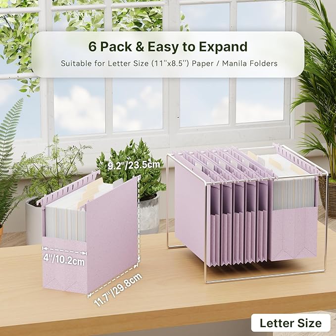 XINGIA Letter Size Hanging File Folders with Tabs, Extra Capacity 4'' File Folders for Thick Files,6 Pack Wheat Straw Reinforced Hanging File Organizer for Filing Cabinet,Expandable Filing Folders