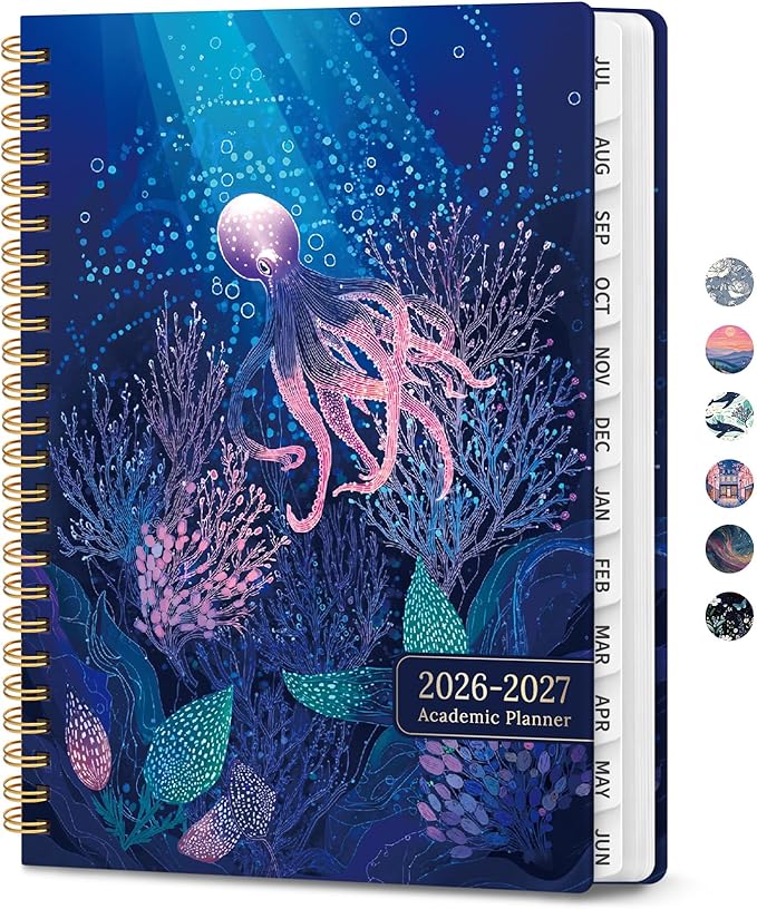 2026–2027 Academic Planner, Weekly and Monthly Planner for Women, July 2026 - June 2027, Pretty Hardcover 2026–2027 Academic Planner with Tabs, Inner Pocket, Spiral Bound, Perfect Office Home School Supplies - 6.3" x 8.5", Ocean Drift