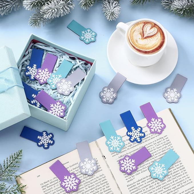 Clabby 48 Pcs Mini Snowflake Magnetic Bookmark Bulk Snowflake Page Clip Magnet Book Page Markers Set for Teacher Appreciation Graduation Book Lovers Students Reader Gifts Office House Supplies 4 Style