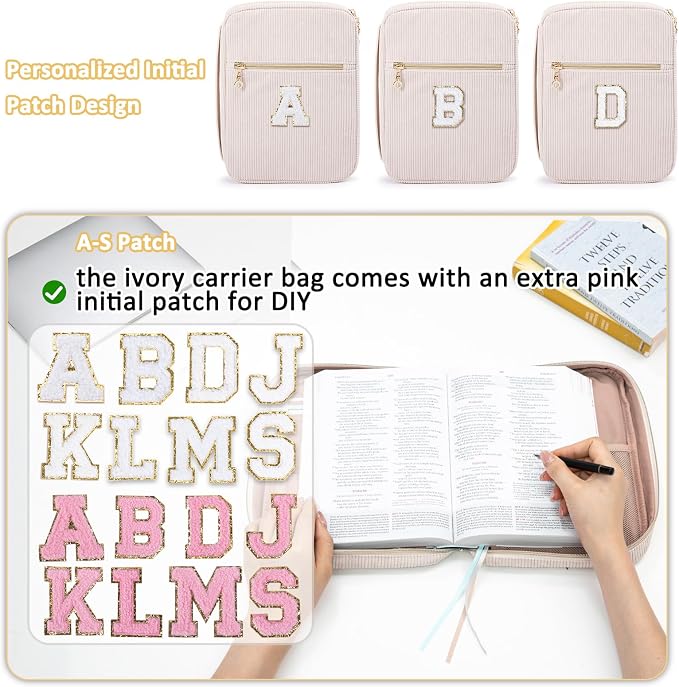 Bible Cover for Women, Initial Personalized Bible Gift - Bible Case for Men - Bible Holder - Bible Bag - Bible Carrier - Bible Carrying Case with Pockets for Bible Study Suppliers, Bible Accessories