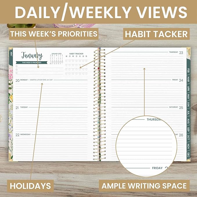 bloom daily planners 2025 Planner HARDCOVER (8.5" x 11") Calendar Year Day Planner (January 2025 - December 2025) - Passion/Goal Organizer - Monthly & Weekly Inspirational Agenda Book - Garden Party, Beige
