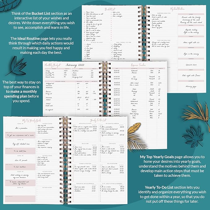 PLANBERRY Large Weekly Planner Premium – Undated Life & Budget Planner – Organizer & Productivity Journal, 8x10.4″ (Tropical Forest)