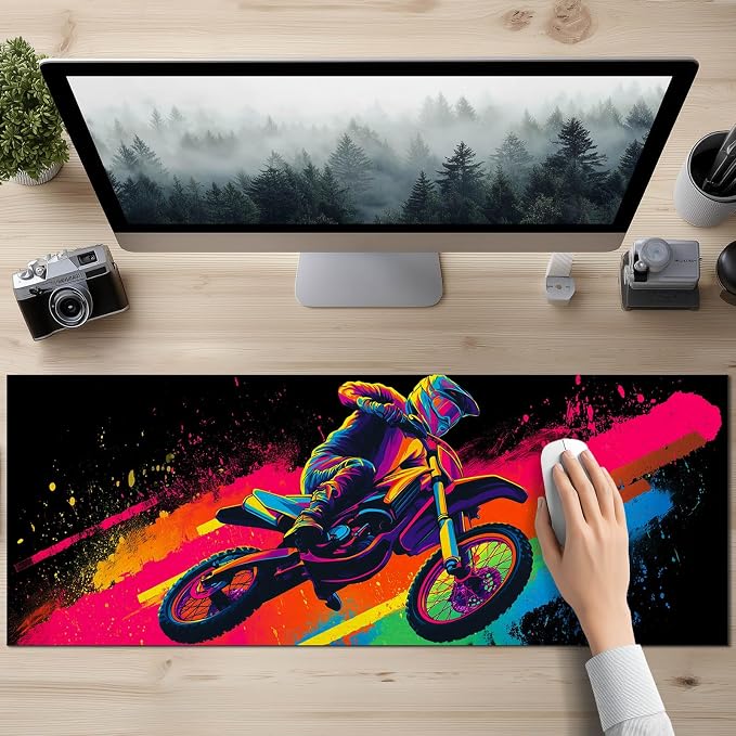 HOMETITUTE XL Desk Pad 31.5 x 11.8 Inch Neon Motorcycle Gaming Mouse Pad Large Extended Keyboard Mat Non Slip Computer Mouse Pads Waterproof Desk Mat for Office Home Gamer Accessories