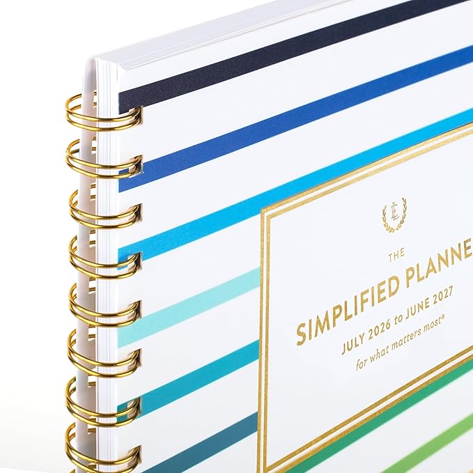 AT-A-GLANCE Planner 2026-2027 Weekly & Monthly Academic 12-Month July-June, 8-1/2" x 11", Simplified by Emily Ley, Happy Stripe (EL49-905A)