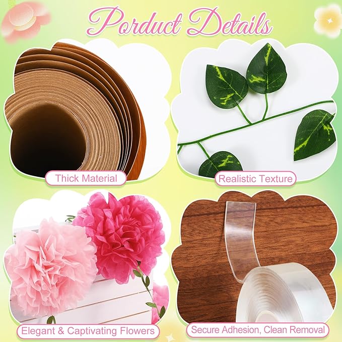 3D Tree for Classroom Room Wall Decor Classroom Tree Bulletin Board Set Artificial Flower Vine Garland DIY Kraft Craft for Spring Flower Plant Party Decoration Supplies