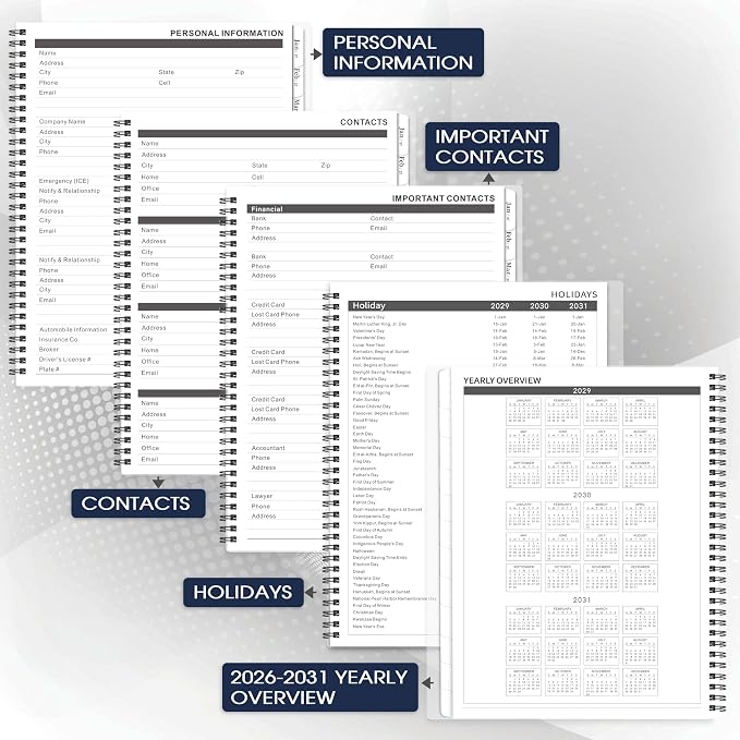 2026-2031 Monthly Planner/Calendar - Jul 2026 - Jun 2031, 5 Year Monthly Planner with Tabs & Celebrity Quotes, 9" x 11", Famous Quotes, Two-Side Pocket, Suitable for Long-Term Planning, Black