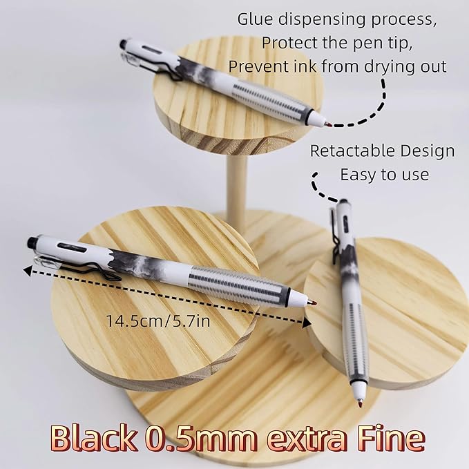 Fengtaiyuan Retractable Gel Pens, 0.5mm ST Precision Tip Quick Dry Black Ink, Gradient Black Barrel with Triangular Silicone Non-Slip Grip, Ergonomic Smooth Pens for Exam School Office [Pack of 6]
