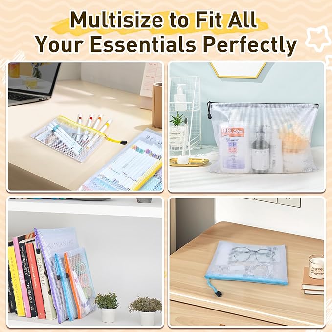 14pcs Mesh Zipper Pouch Bags, 8 Sizes Plastic Zippered Storage Bags for Organizing, Clear Pouches with Zipper, Waterproof Mesh Pouch for Office School Supplies, Home Organize, Travel Storage