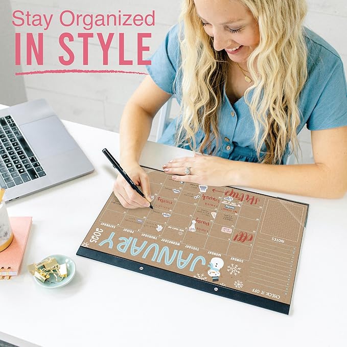 Hadley Designs Large Desk Calendar 2025-2026 - Desktop Calendar 2025, 18-Month Desk Calendars for Home, Office & Classroom, Cute Kraft Classroom Must Haves, Gifts for Coworkers, Teachers & Students