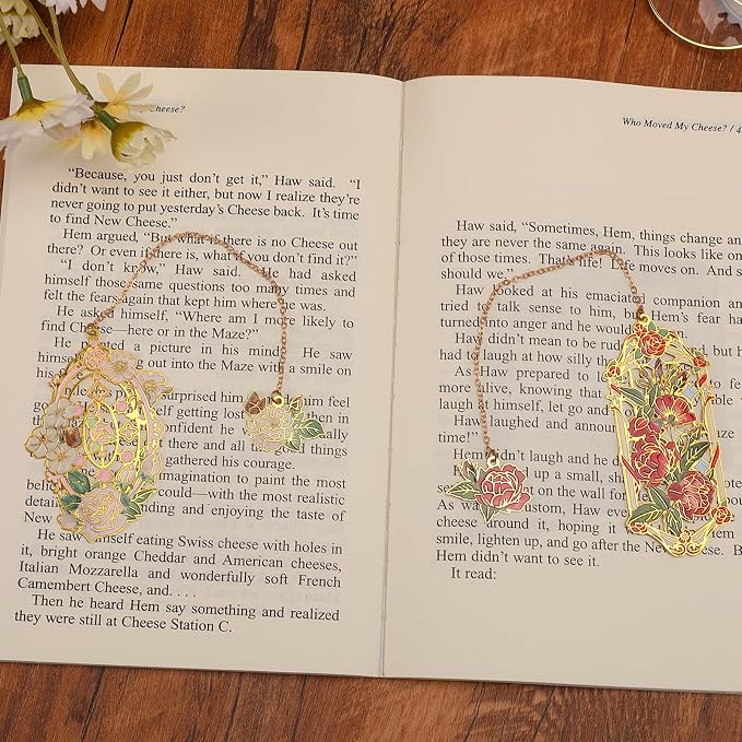 Metal Bookmarks - 2 Pack, Red & White Rose Designs, Perfect for Women Readers (BKM-043-001)
