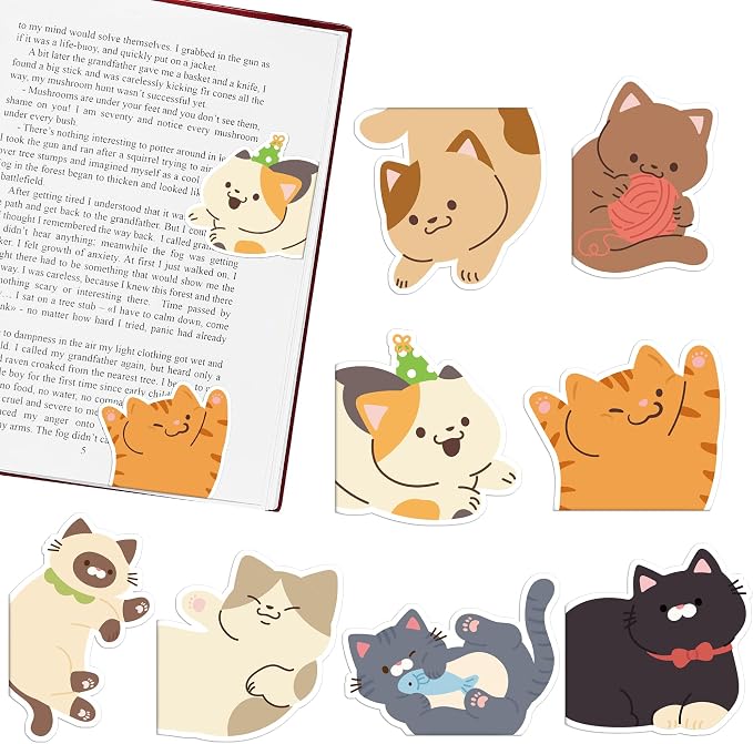 Cats Magnetic Bookmarks Gifts - 8 Pcs Cute Pet Animals Bookmark for Women Book Lovers Students Funny Page Clips School Office Reading Accessories Bookworms Gift for Birthday Christmas