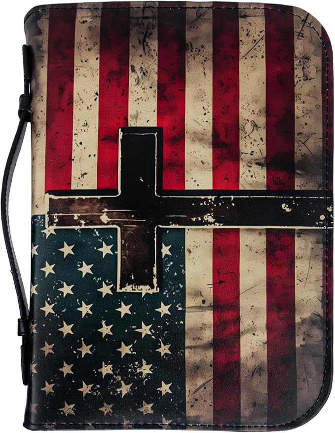 Bible Cover, Bible Carrying Book Case for Men,Protective Bible Organizer Holder Bag with Handle and Zippered Pocket, Christian Gift for Girls Boy (American Flag, XXL)