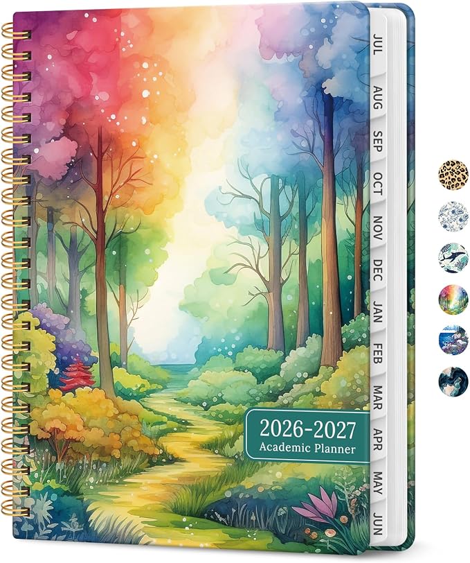 Planner 2026–2027, Weekly & Monthly Academic Organizer for School Year, Jul 2026–Jun 2027, Hardcover Planner with Tabs, Back to School Essential, 6.3" x 8.5", Mystic Forest