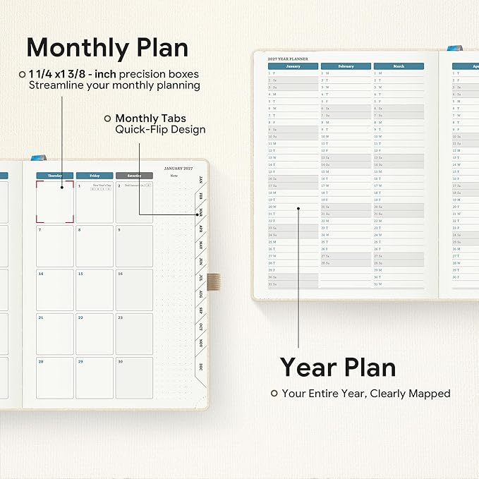 Planner 2026-2027 Weekly & Monthly Planner with Hourly Time Slots, 18 Month Academic Calendar July 2026 – Dec 2027, Vertical Layout, Monthly Tabs, Textured Fabric Hardcover, White