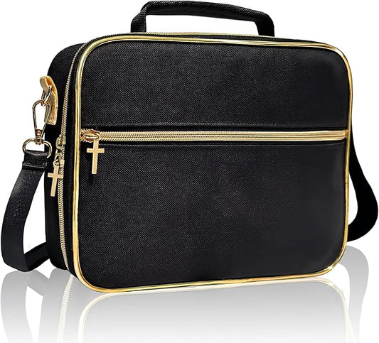Bible Organizer Bag for Women – Stylish Waterproof Bible Cover Case with Shoulder Strap, Storage Pockets & Pencil Holder for Bible Study Essentials