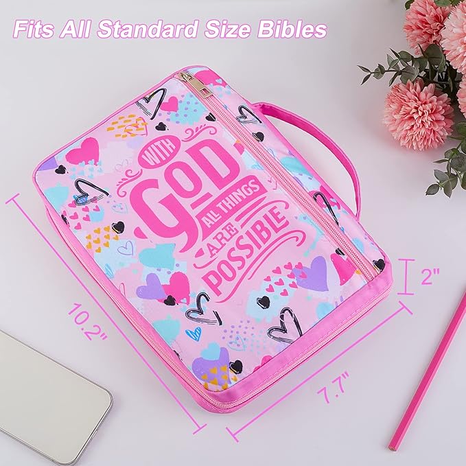 ICOSY Bible Cover Case for Women Girls Kids Bible Bag Case with Handle Kids Girls Bible Study Accessories Supplies