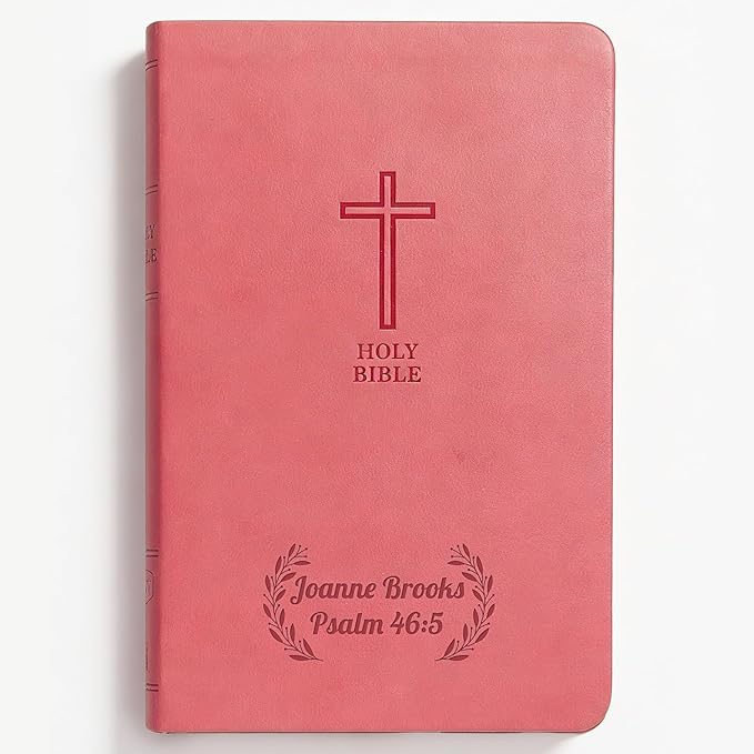 Printualist Personalized KJV Value Thinline Holy Bible with Name Engraved, Red Letter King James Version, Faux Leather Pink Cover, Custom Gift Bible for Christian Celebrations