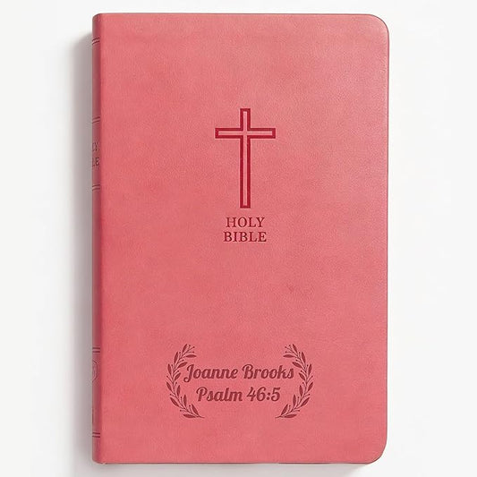 Printualist Personalized KJV Value Thinline Holy Bible with Name Engraved, Red Letter King James Version, Faux Leather Pink Cover, Custom Gift Bible for Christian Celebrations