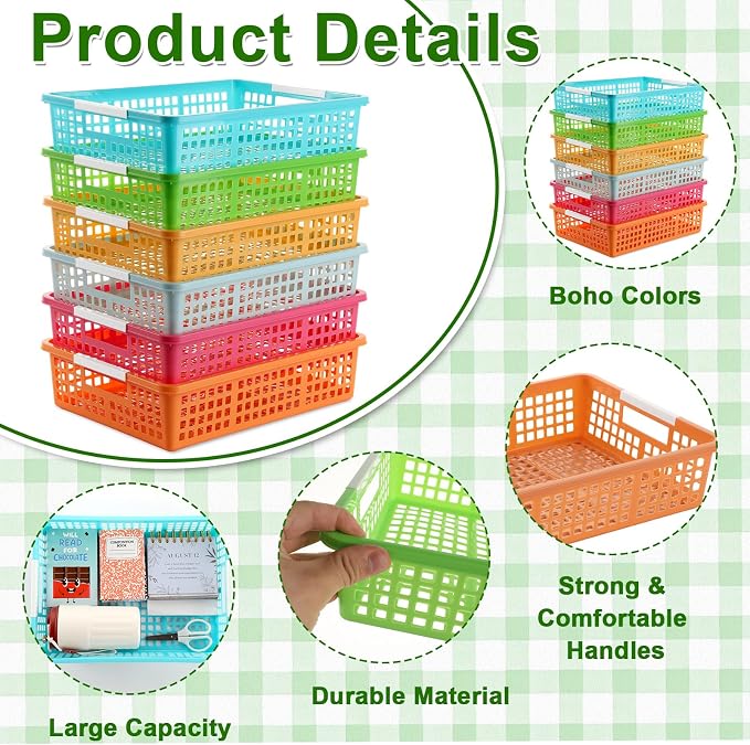 6 PCS Plastic Classroom Turn in Paper Trays Storage Bin Basket Organizers Holds 4A Paper File for School Teacher Supplies Classroom Office Home Organization and Storage Tray (Bright)