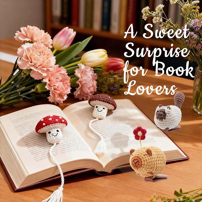 CharySim Crochet Siamese Cat Bookmark, Magnetic Cute Animal Bookmark for Women, 3D Handmade Funny Bookmark Gift for Book Lovers, Aesthetic Reading Gift, Gift for Women