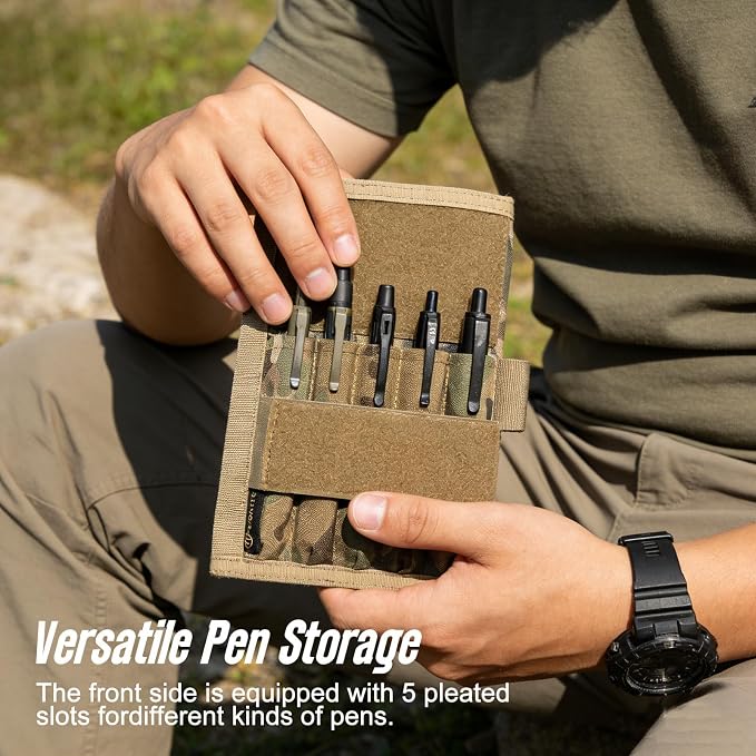 KOSIBATE Military Notebook Cover, Tactical Leader Book Cover with Pen Holder, 8"x5"(Camogreen)
