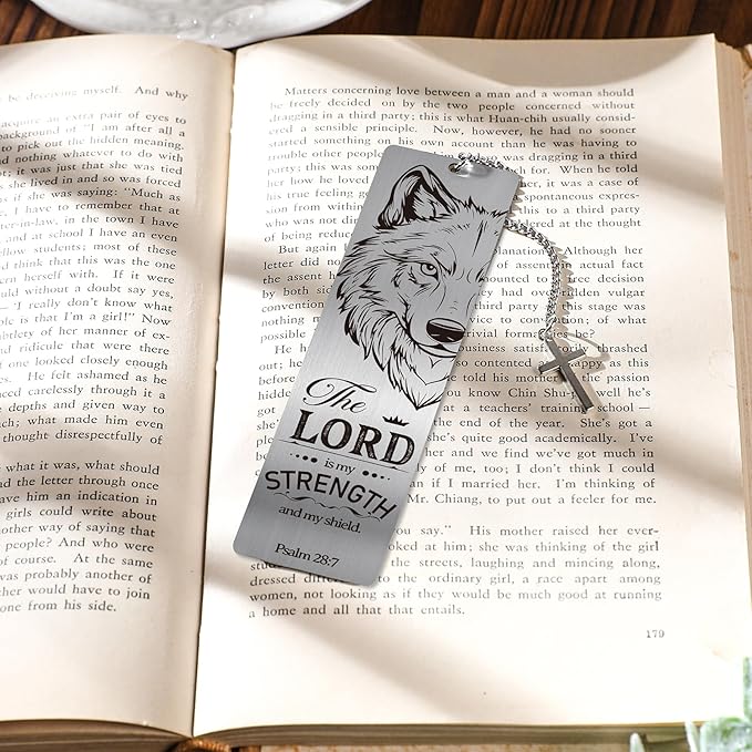 Christian Metal Bookmarks for Men - 2 Pcs Lion and Wolf Bible Verse Inspirational Gifts Book Marks Religious Cool Page Markers Reading Lovers Bookish Readers Birthday School Accessories