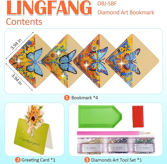 4 Pcs Diamond Painting Bookmark, Diamond Art Kit for Adults, DIY Diamond Art Kits for Adults, Book Corner - Protecting Bookmark Craft Supplies Kits for Book Lovers (Sunflower Butterfly)